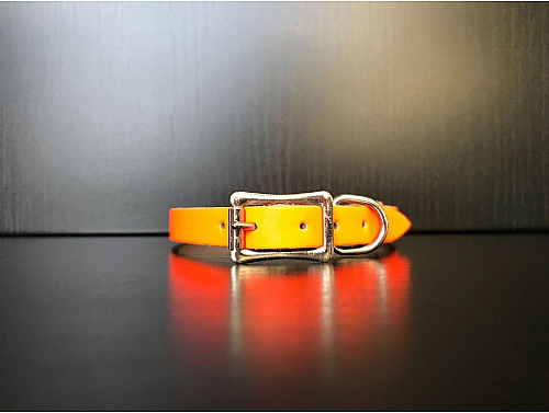 Fluorescent Orange - Leather Dog Collar - Size XS - Puppy